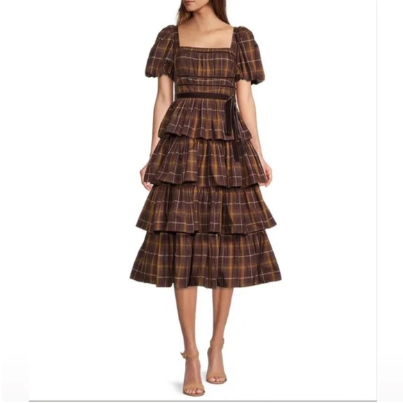 Sexyshine Women's Square Neck Puff Sleeve Midi Dress - Cut Out Tie Back Beach Dress